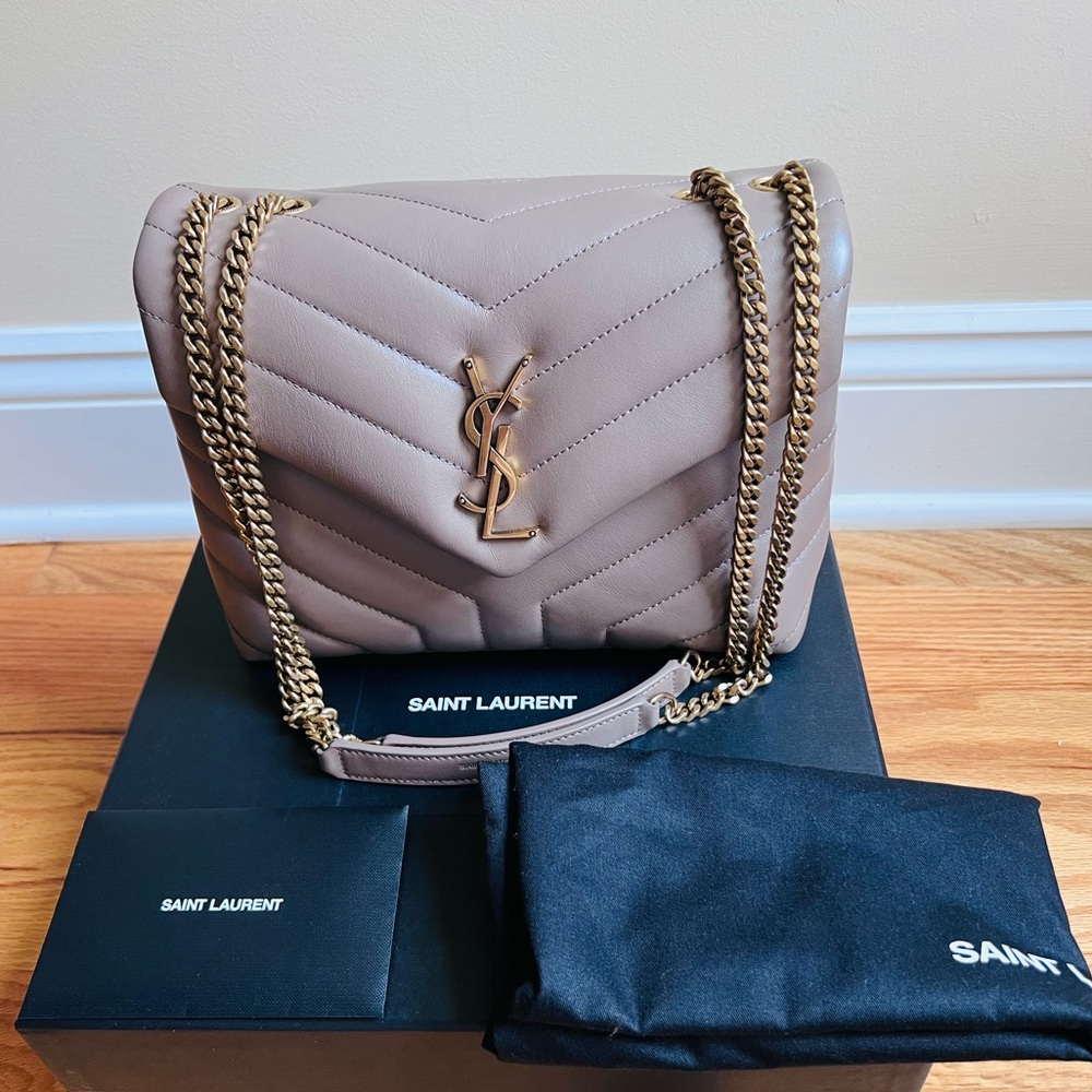 Saint Laurent loulou small bag in taupe